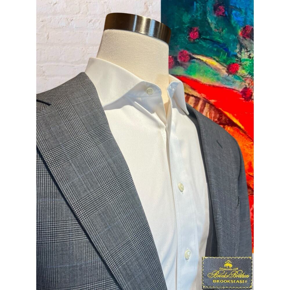 Brooks Brothers Brooksease 43R 38x28 Gray Blue Glen Plaid Suit Short Arms - Picture 5 of 16